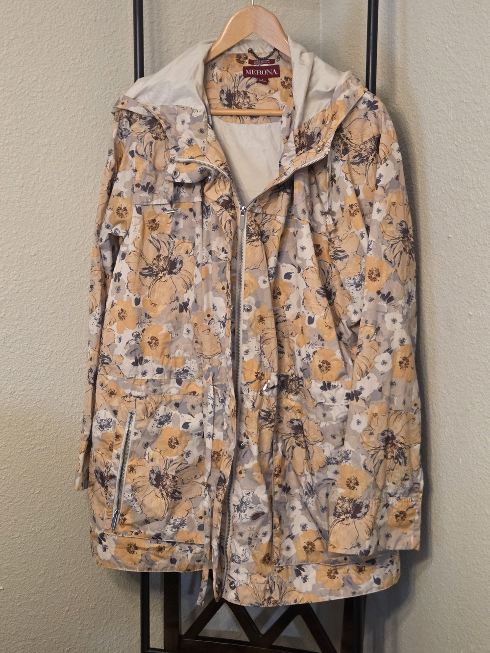 Merona Floral Utility Anorak Jacket in Yellow and Cream